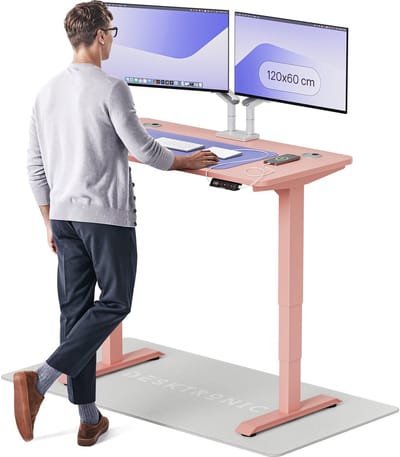Desktronic HomePro Zit-sta Bureau Elektrisch In Hoogte Verstelbaar, 120x60 cm Roze/Roze, Stille Dubbele Motor, Hoogte 62-126cm