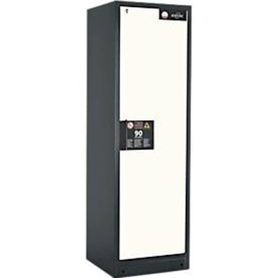 Brandveiligheidsopslagkast type 90, B 600 x D 615 x H 1953 mm, deur links 4 plaatstalen schuifladen, grijs/zilver (RAL 7016)