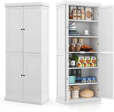 Opbergkast Keuken - Buffetkast Woonkamer - Huishoudelijk Organiseren - 6 Verstelbare Planken - 76 x 40 x 184.5 cm - Wit