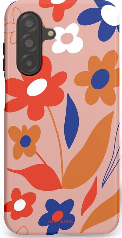 Casetastic hoesje geschikt voor Samsung Galaxy A26 - Dubbellaagse bescherming - Vormen in bloei - Fashion Case - Perzik Rood Donkerblauw
