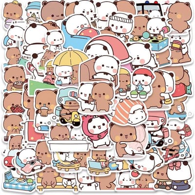 50 stuks Set Bubu En Dudu Panda Beer Sticker Voedsel Serie Waterdichte Cartoon Beer En Panda Sticker Speelgoed beige