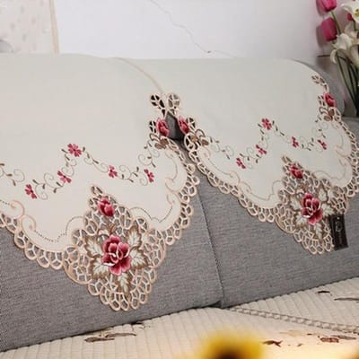 Europese Luxe Geborduurde Bankhoes Rugleuning Handdoek Bankhanddoek Rozenbloem Combinatie Bankstel Bruiloft Hometextiel 1 Arc 80X60cm gray
