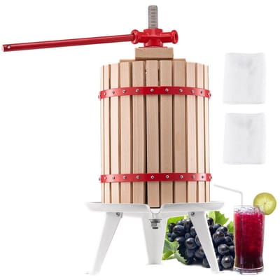 Fruitwijnpers Handmatige Pers voor Wijnmaken 4,75 Gal/18L Houten Mand