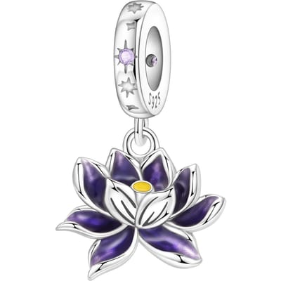 Panpoki Koper Paarse Waterlelie Bloem Hanger Echte Armbanden Bedel Sieraden Feest Kralen DoeHetZelf Trendy Cadeau