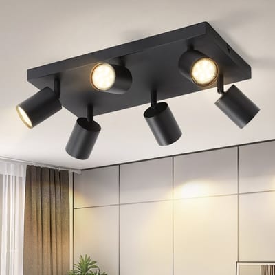NETTLIFE Plafondlamp - GU10 fitting - zwart - plafondspot met 6 lichtpunten - Metaal - 330° draaibare spots - opbouwspots - 40 cm - woonkamer | slaapkamer | keuken - zonder lampen