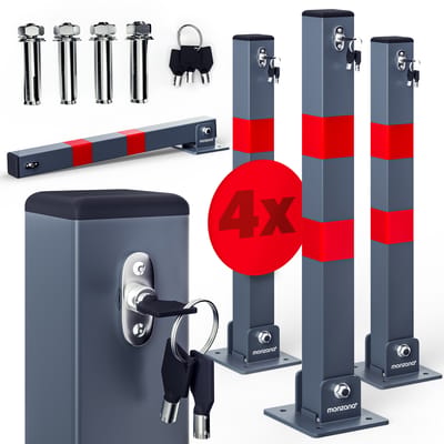 Deuba Parkeerpaal – Set van 4 Staal Incl. Sleutels 65,5x5cm - Grijs