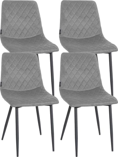 CLP Telde Set van 4 Eetkamerstoelen - Zonder armleuning - Metaal frame - Fluweel - Velvet - grijs