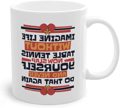 Koffiemok Keramiek - Thee Mok - Tafeltennis Cadeau - Uniek Motief - 330 ml - Wit