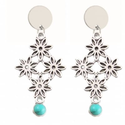 Clip oorbellen- Turquoise- Tibetaans- lang- geen gaatje- Charme Bijoux