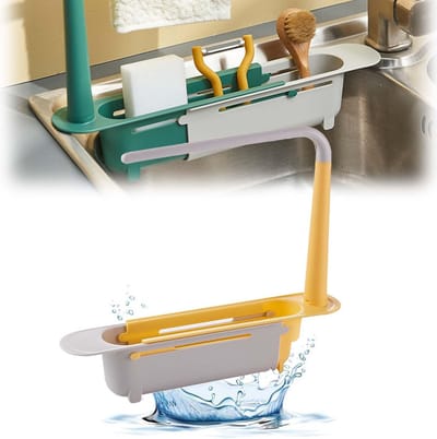 Dailygoods - Spoelbakorganizer, 32-38 cm, schaalbaar, vaatdoekhouder, verstelbare sponshouder, gootsteenorganizer, hol onderkant ontwerp, onder gootsteen organizer voor het leggen van doeken en sponzen