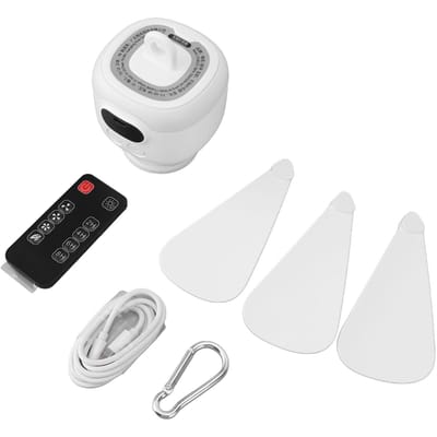 Campingventilator Oplaadbare 8000mAh Batterij Afneembare Bladen Afstandsbediening 3 Snelheden Draagbare Tent white