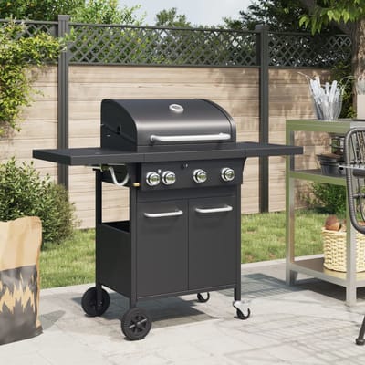 vidaXL Gasbarbecue met 4 branders gepoedercoat staal zwart