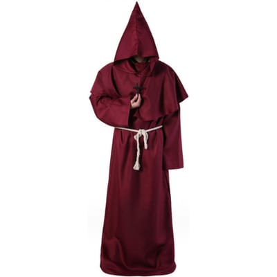 4 Stuks/Kit Halloween Mantel Kostuum Middeleeuwse Monnikenpij Tovenaar Cosplay Dans Stof Mantel met Sterke Val Grote Hoed Ketting Taille Ro S black
