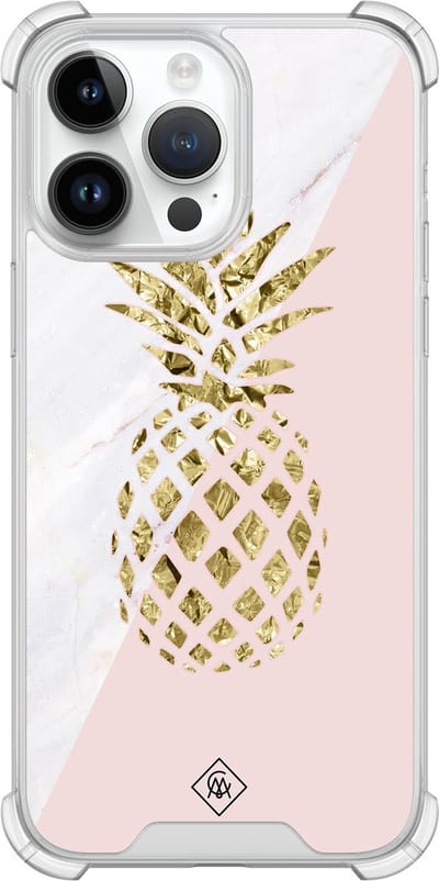 Casimoda® hoesje - Geschikt voor iPhone 14 Pro Max - Ananas - Shockproof case - Extra sterk - TPU/polycarbonaat - Roze, Transparant