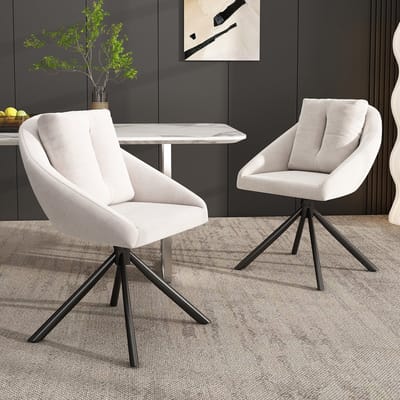 DESMIU Eetkamerstoel 59 x 65 x 79 cm - Draaibaar En Ergonomisch Comfort - Voor Eetkamer En Werkkamer - Velvet En Metaal - Beige