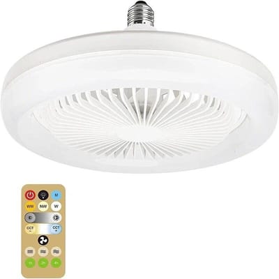 2 in 1 plafondventilator met LED-verlichting Lamp met afstandsbediening E27-converterbasis Verstelbare ventilatieopening voor slaapkamer, woonkamer, huislantaarn Stil 30 W white