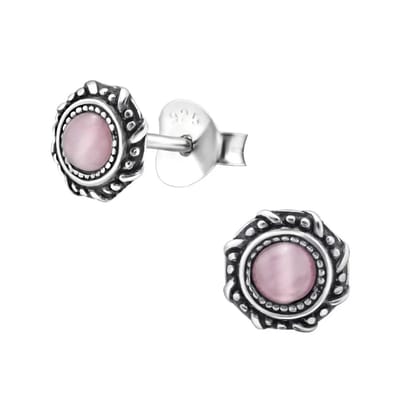 Aramat Jewels | Oorbellen | Zilveren Cats Eye Oorbellen kattenoogsteen | Licht Roze | |6mm | Zilver | Kinderen, Volwassenen | Verkleurd niet