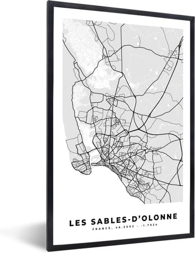 Fotolijst incl. Poster - Kaart – Stadskaart – Les Sables-d'Olonne - Plattegrond – Frankrijk - 40x60 cm - Posterlijst