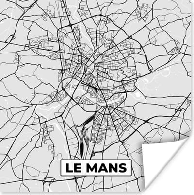 Poster Plattegrond - Le Mans - Stadskaart - Kaart - Frankrijk - 100x100 cm XXL