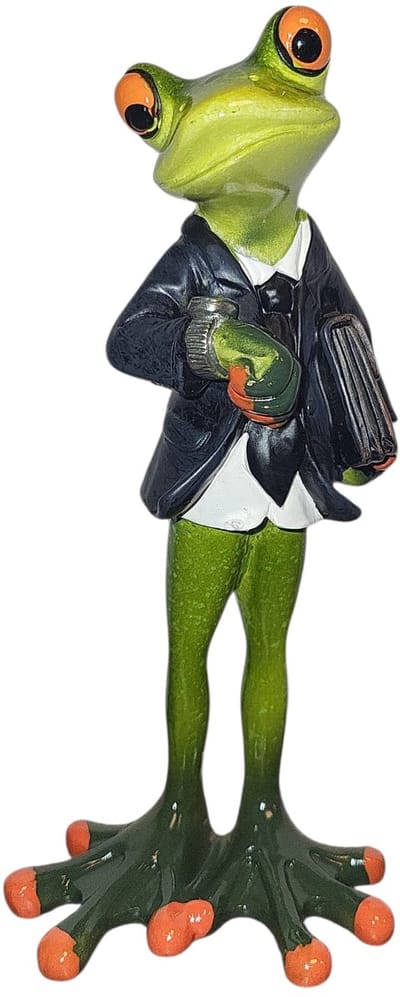 Kikker beeldje - Business man - Werk man - 17 cm hoog - Polyresin