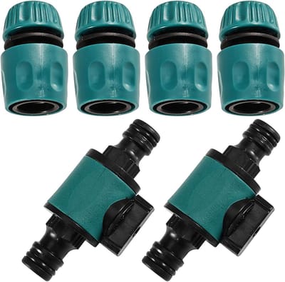 Set van 6 Tuinslang Koppelingen met Controleklep, Waterdichte Slangconnector voor 1/2 Inch Tuinslangen en Afsluitkraan