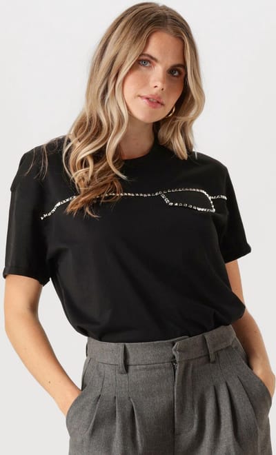 Liu Jo Ecs T-shirt M/c Decoraz Tops & T-shirts Dames - Shirt - Zwart - Maat 34