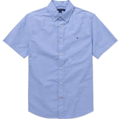 Tommy Hilfiger Chemise Casual Manches Courtes Confortable Col Point Uni Hommes Chemises Bleu Clair 78J3903-430 XL gray