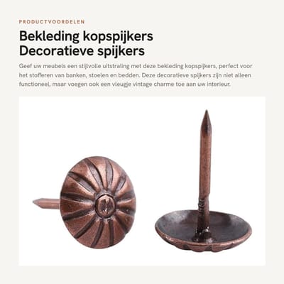 Dailygoods- Kopspijkers 100 Stuks - Decoratieve Spijkers - Vintage Stijl - Eenvoudige Installatie - Voor Meubeldecoratie - 11 x 16 mm - Stoffeernagels