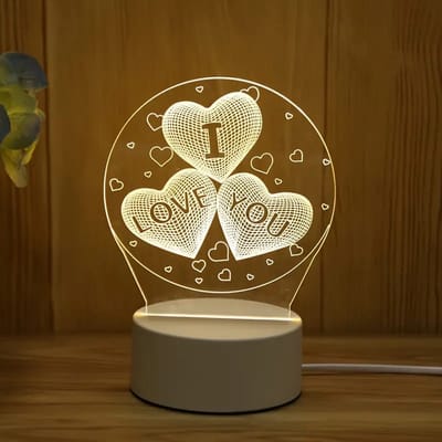 3D illusie LED lampje - I Love You - Warm licht - USB Stekker - Tafellamp - Sfeerlamp - Bureaulamp - Nachtlamp - Cadeautje - Kinderlamp - Decoratie - Liefde - Moederdag - Verjaardag - Valentijn - Love