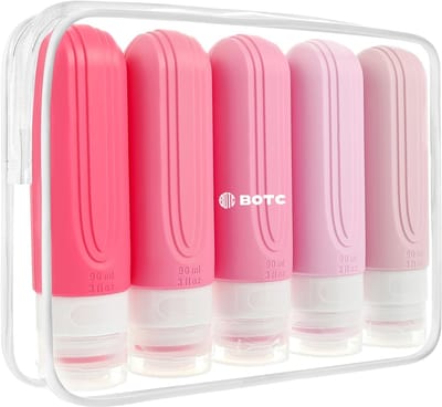 BOTC Reisflesjes met Etui - 90ml Siliconen Reisflacons - 6-Delig - Reisaccessoires - Cosmetica Potjes - Reis Flesjes - Roze