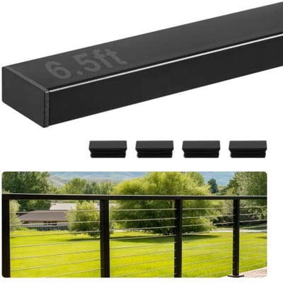 VEVOR RVS balkonleuning, rechthoekige trapleuning voor buiten-/binnentrappen met eindkap, matzwarte coating, kabelleuningset, 50x25x1981 mm