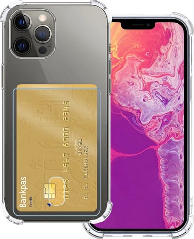 Hoesje Geschikt voor Apple iPhone 14 Pro - Met Pashouder en Kaarthouder - Telefoon Hoes Shockproof - Siliconen Case - Back Cover - Shock Proof - Pasjes Houder - Transparant