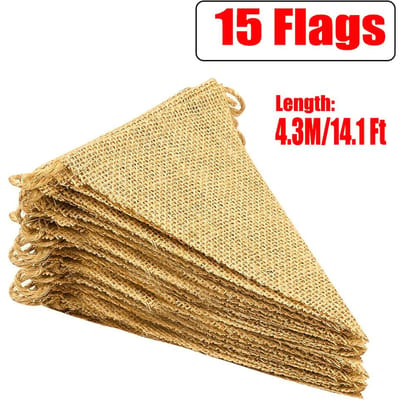 4,3 m 15 drapeaux triangulaires vintage en toile de jute et lin fanions guirlande Western fête anniversaire mariage accessoires décoration 5bags(75pcs)