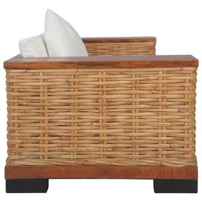 vidaXL - Tweezitsbank - met - kussens - natuurlijk - rattan - bruin