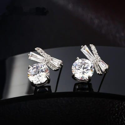 Witte Ronde Zirkoon Oorbellen Schattige Vrouwelijke Kleine Strik Oorbellen Vintage 925 Sterling Zilveren Knopjes Oorbellen Voor Vrouwen Huwelijksgeschenken white