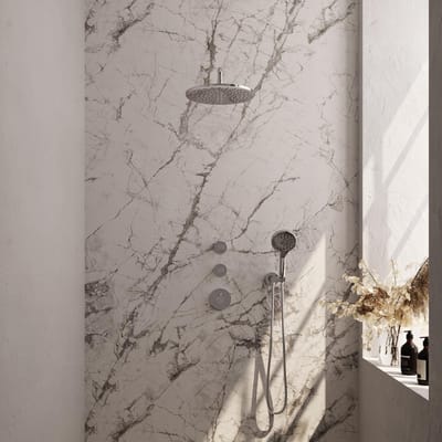 Brauer Chrome Carving Thermostatische Regendoucheset Inbouw - Hoofddouche 30 cm - Gebogen Wandarm - Handdouche 3 Standen - Doucheslang - Wandaansluitbocht - Chroom