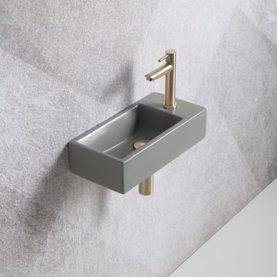 Fonteinset Mia 40.5x20x10.5cm mat grijs rechts inclusief fontein kraan, sifon en afvoerplug mat goud