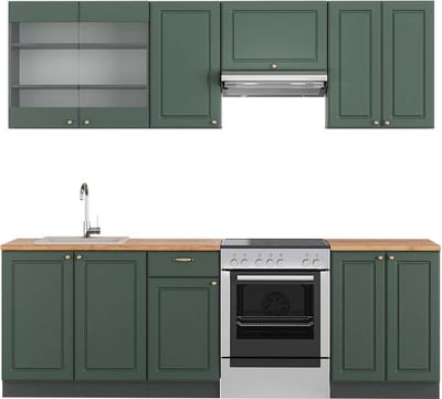 Vicco Fame-Line Complete keukeneenheid – 240 cm, WB Eik Groen-Goud Landhuis/Antraciet