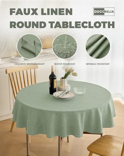 Waterdicht Linnen Tafelkleed voor Ronde Tafel - Anti-Kras en Geschikt voor 4-6 Zitplaatsen - Saliegroen