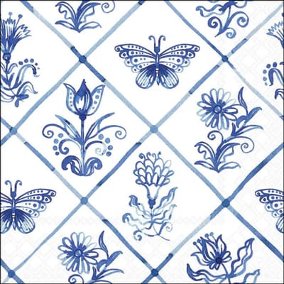 Ambiente Blauwe Servetten met Vlinders & Bloemen – 33x33 cm FSC Mix | 20 Stuks