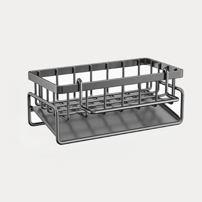 Gootsteenrek Keuken - Spoelbak Organizer en Afdruiprek Zwart - Opbergrek voor Spons, Afwasborstel en Zeep - Muur of Rand Montage - Roestvrij Staal