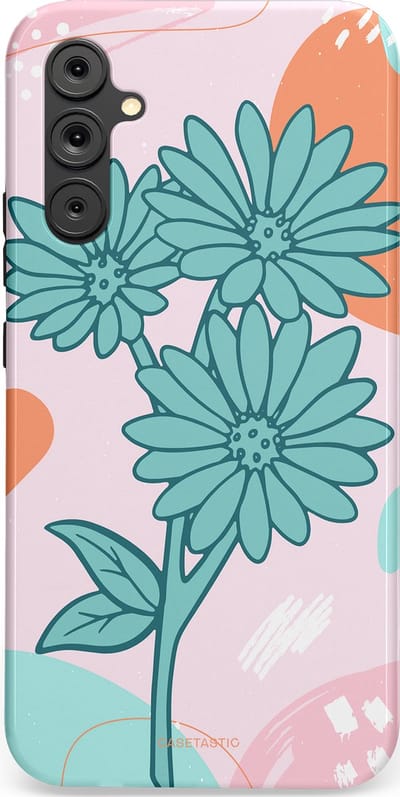 Casetastic hoesje geschikt voor Samsung Galaxy A34 (2023) 5G - Dubbellaagse bescherming - Roze Oranje Bloemen - Fashion Case - Wit Mintgroen Lichtroze Lichtblauw