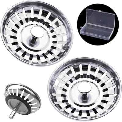 RVS Afvoerplug en Zeef voor Keukens, Vervangbare Afvoerplug voor Eten en Haar, Diameter 80.5-82mm
