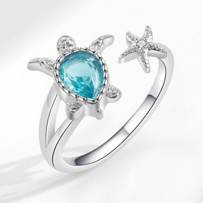 Ventfille   Koperen Ring Voor Vrouwen Saffier Blauw Kristal Zee Schildpad Zeester Ontwerp Open Verstelbare Sieraden Dropship white