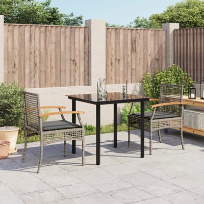 vidaXL - 3-delige - Tuinset - met - kussens - poly - rattan - grijs