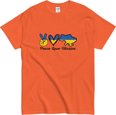 Dames en Heren T Shirt Oekraïne Support- Vredesboodschap in Stijl - Oranje - S