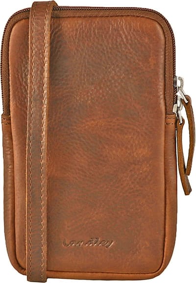 Landley Compact Leren Dames Telefoontasje - Antique Vintage Pull-up Leer - Cognac