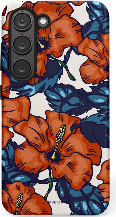 Casetastic hoesje geschikt voor Samsung Galaxy S23 - Dubbellaagse bescherming - Exotische paradijs - Fashion Case - Terracotta Donkerblauw Bruin Donkergrijs
