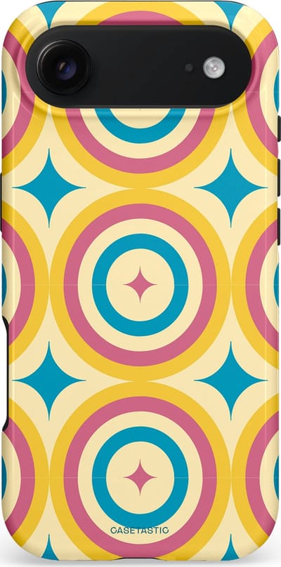 Casetastic hoesje geschikt voor Apple iPhone Air - MagSafe - Dubbellaagse bescherming - Swinging Retro Boogie Circles - Fashion Case - Crème Goud Lichtblauw Koraal