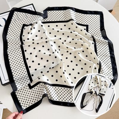 Dames Sjaal - Sjaals - Stola - Vierkante doek - Elegant Stijlvol Dames haar sjaal - Satijn zijde - Hals sjaaltje - Sjaaltje Satijn - Neksjaaltje - Omslagdoek Modesjaals - Neksjaal - Klein Sjaaltje -Grootte Golfpunt - Wit-70*70CM